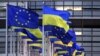 FRANCE – EU flags and Ukrainian flags flying near the European Parliament in Strasbourg, March 7, 2022